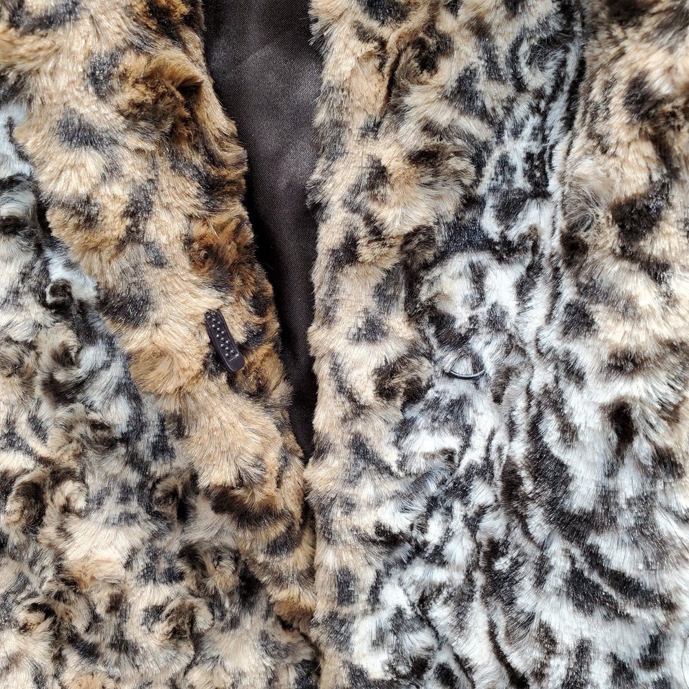 Dennis by Dennis Basso Faux Fur Jacket Womens L Multi Leopard Print Shawl Collar - Picture 12 of 12